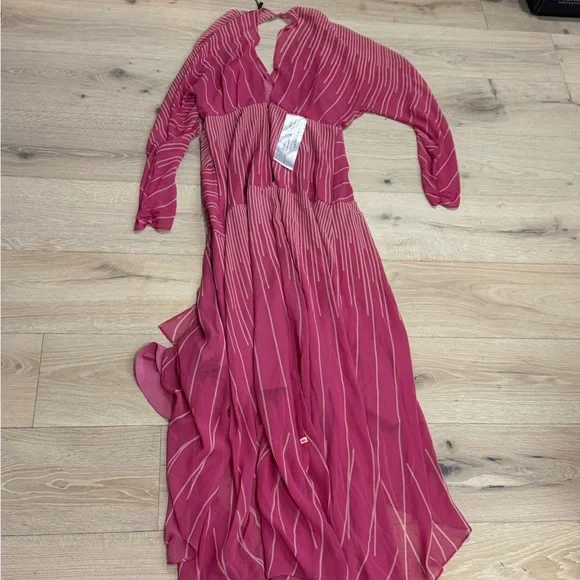 BCBGMaxazria linear high-low cocktail Dress in Ibis Rose color - Picture 8 of 10